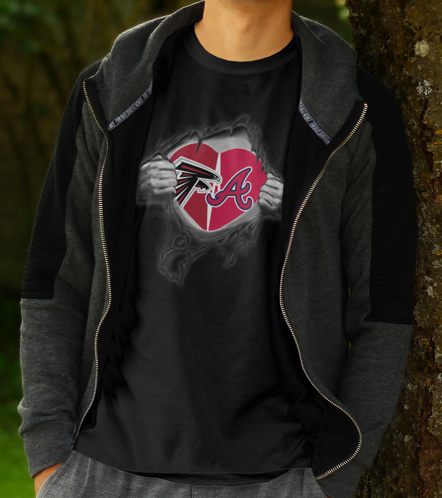 Falcons Braves Heart With Logos Inside Ripped Chest T-Shirt