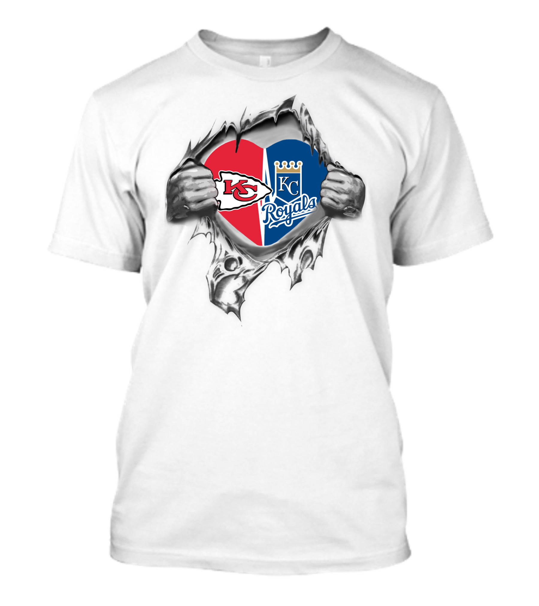 Kansas City Chiefs Royals It's In My Heart Logo Heart Split Chiefs And Royals T-Shirt