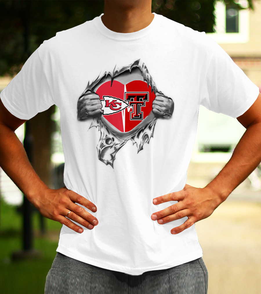 Kansas City Chiefs Texas Tech Heart Logos Torn T-Shirt