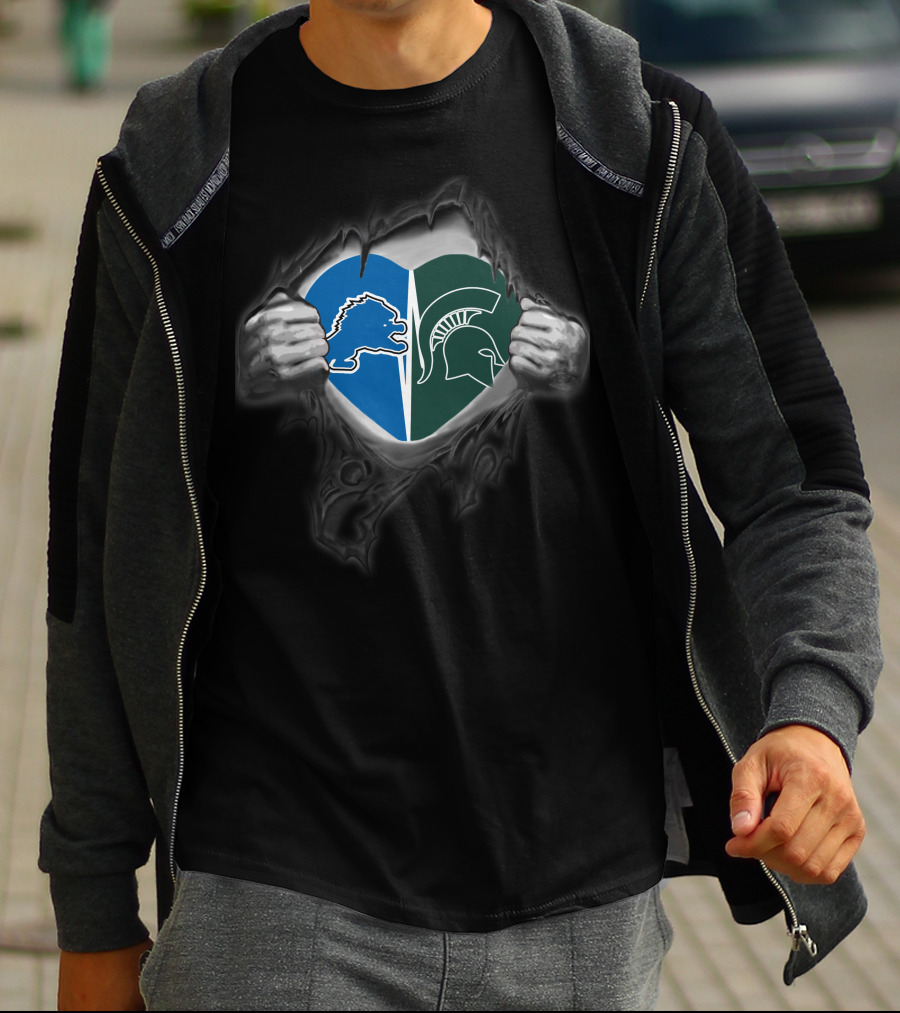 Lions Michigan State Spartans Heart Logo Combination T-Shirt