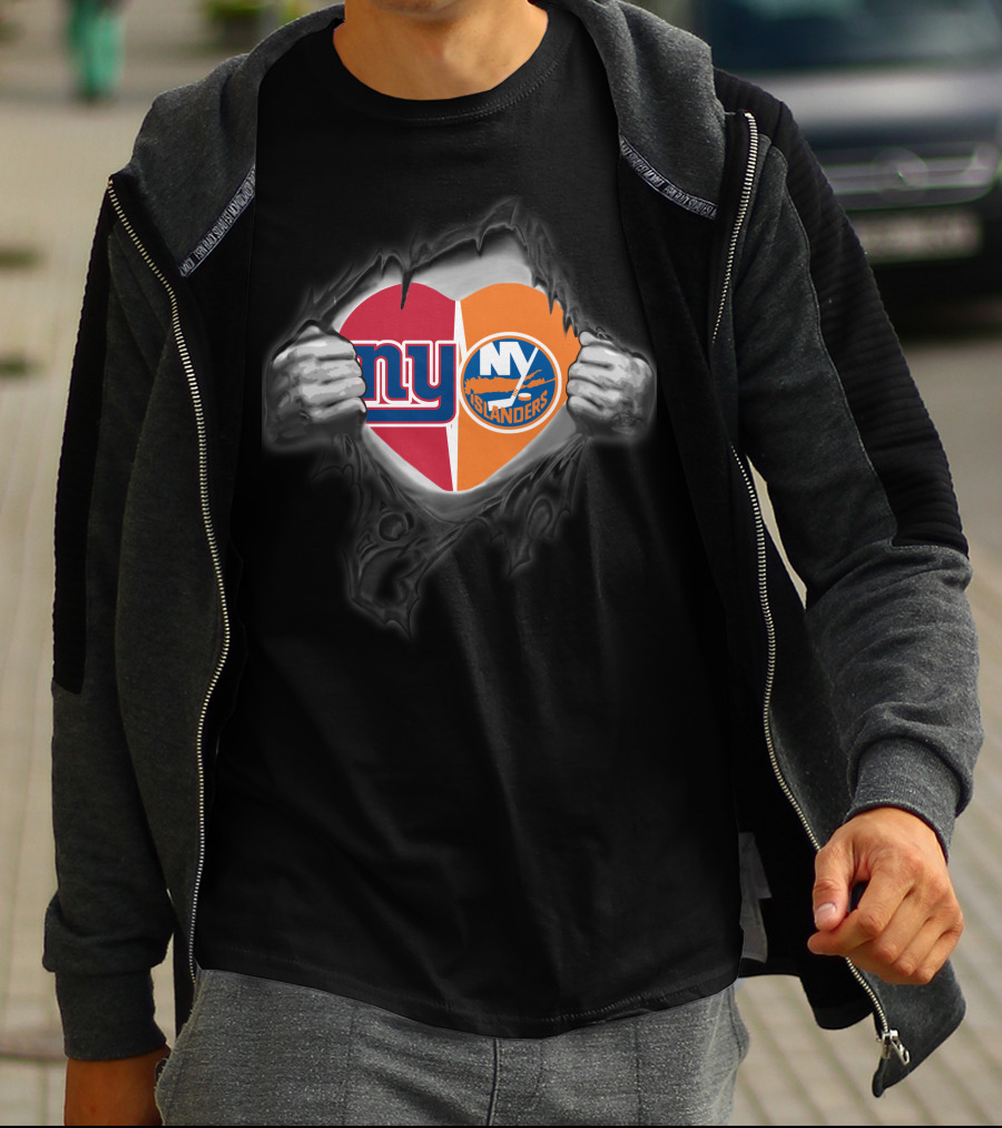 New York Giants NY Islanders Heart Logo Split T-Shirt