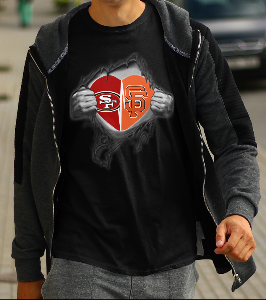 Sf 49ers Giants Heart Logo Fusion T-Shirt