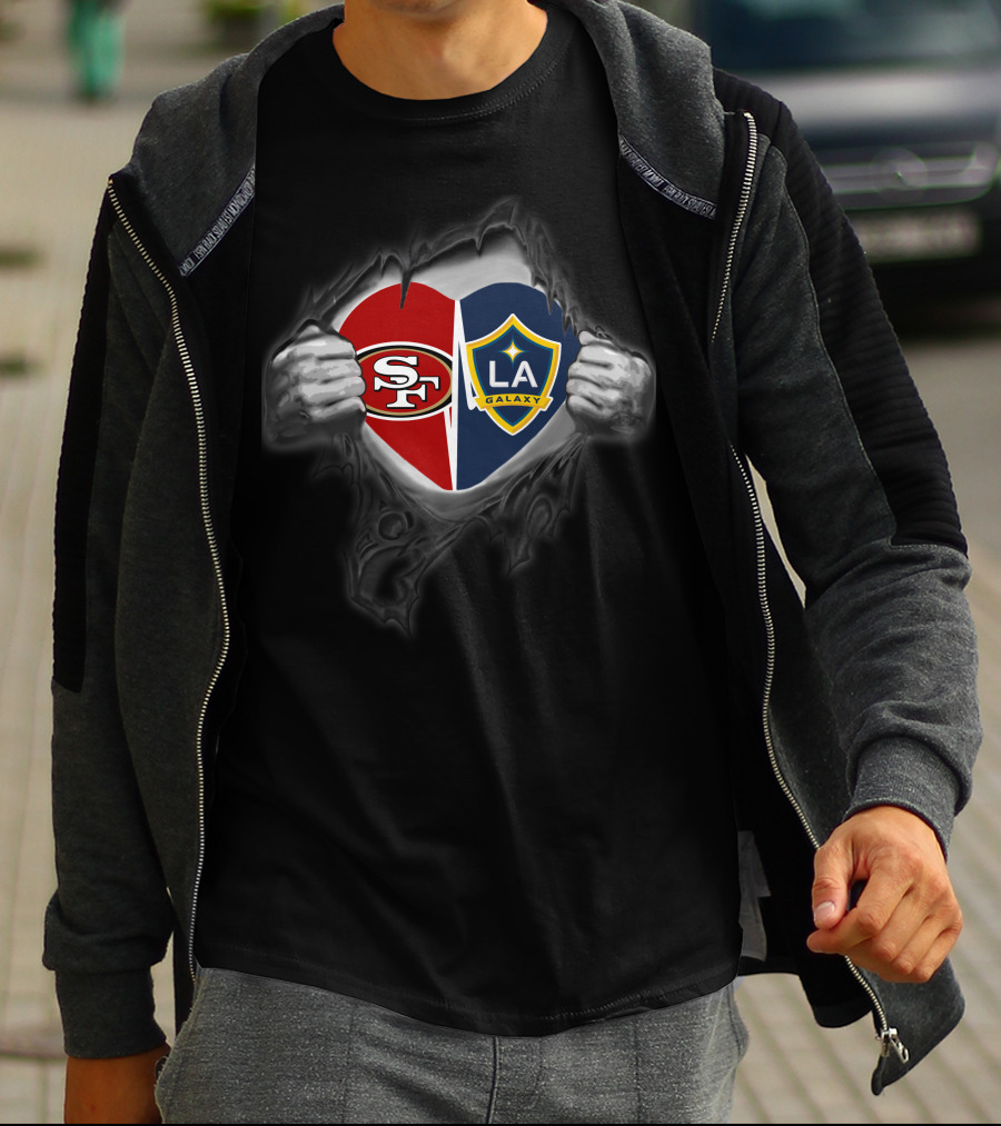 Sf 49ers La Galaxy Logos Heart Hands Vintage Style T-Shirt