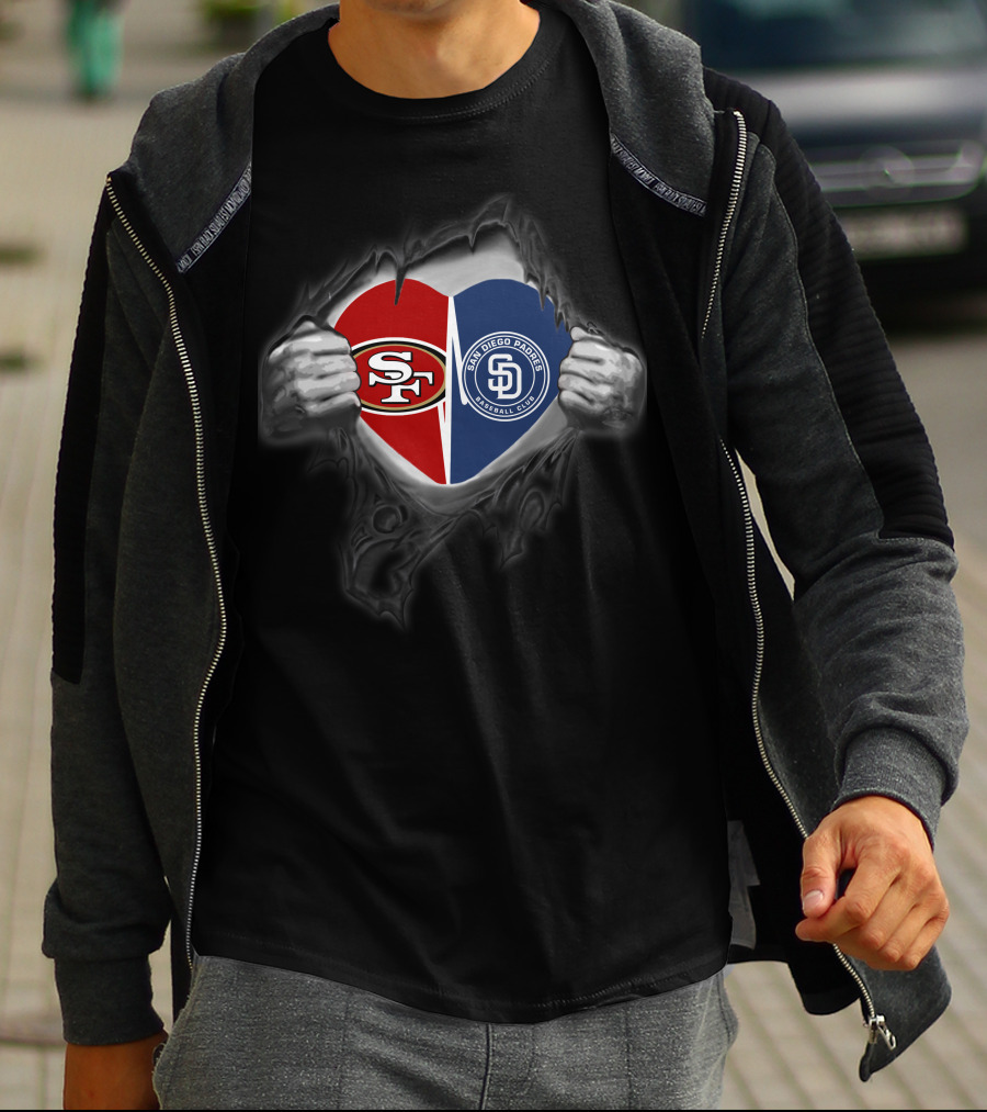 Sf 49ers San Diego Padres Heart Logos T-Shirt