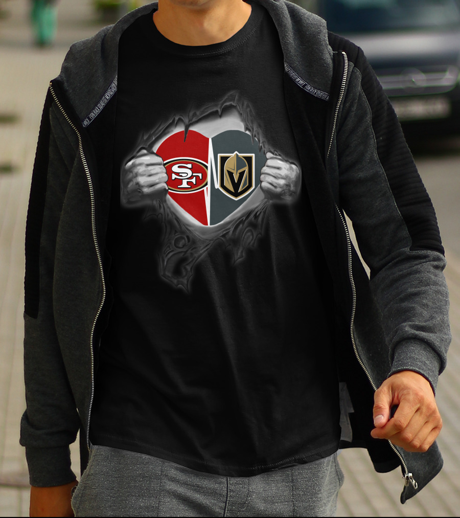 Sf 49ers Vegas Golden Knights Heart Symbol Dual T-Shirt