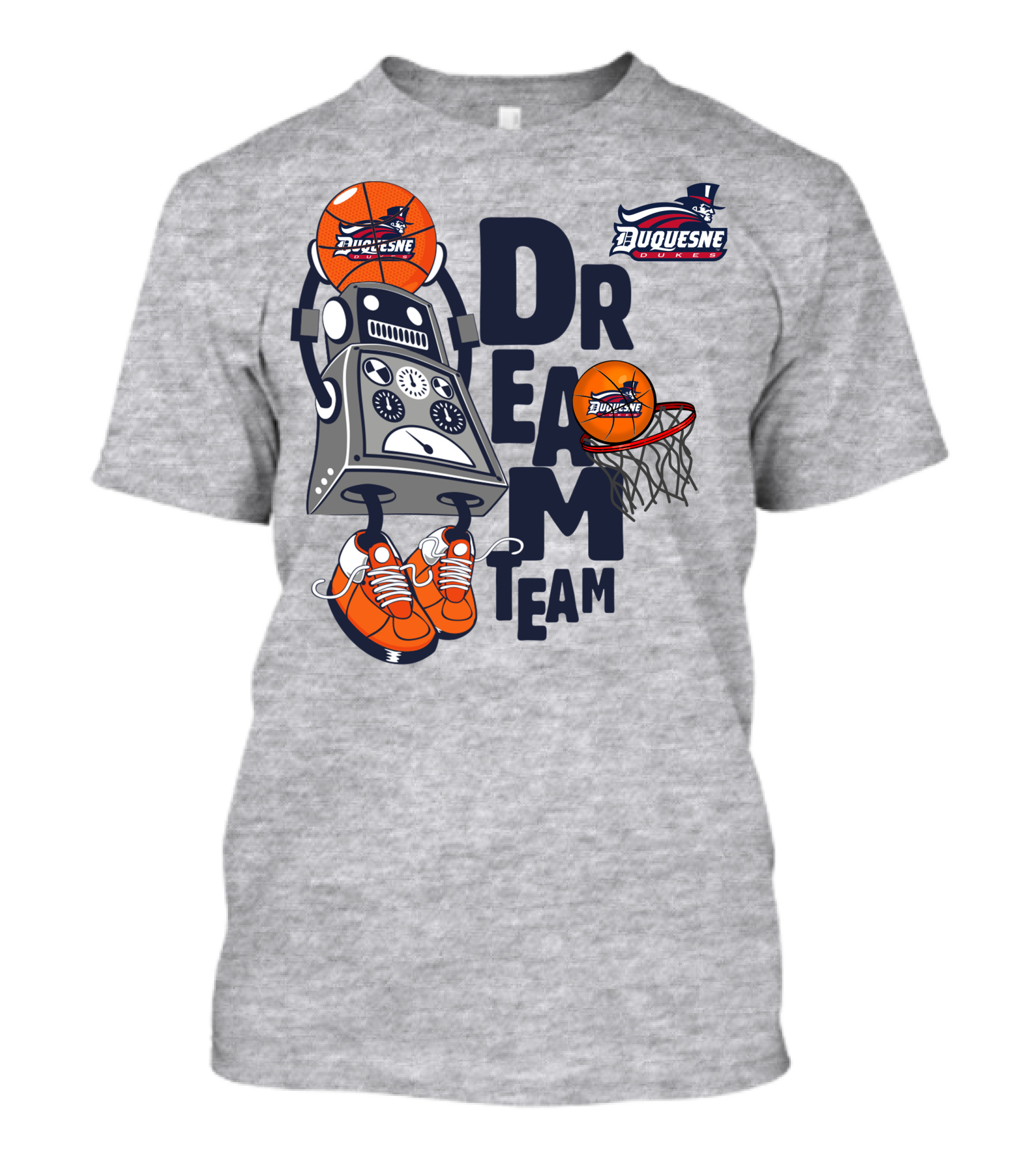 Duquesne Dukes Dream Team Basketball Robot And Hoop T-Shirt