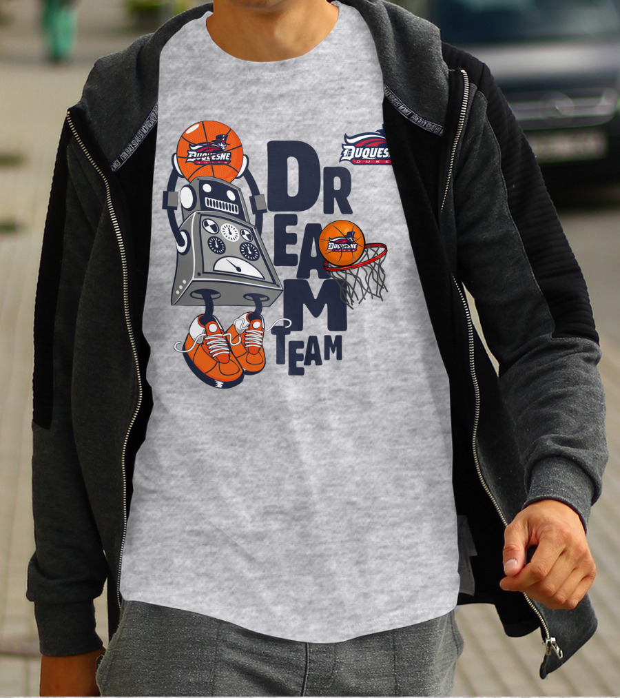 Duquesne Dukes Dream Team Basketball Robot And Hoop T-Shirt