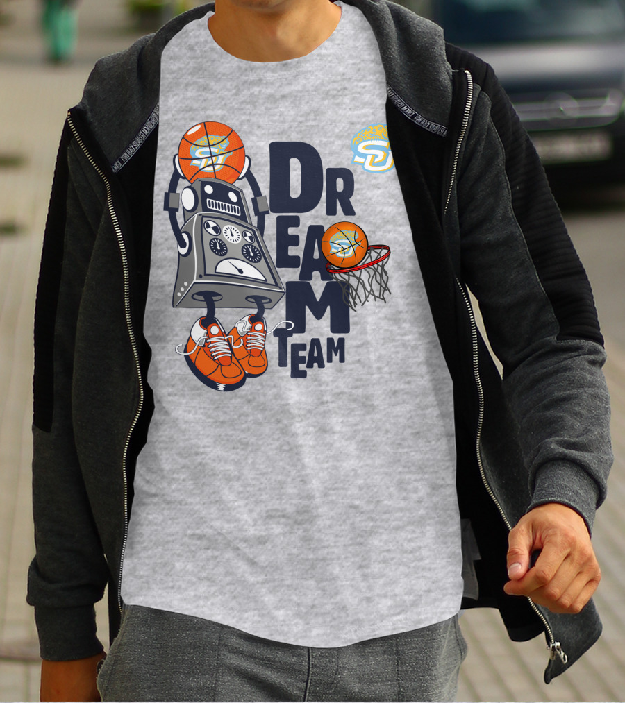 Dream Team Basketball Robot With Sneakers And Hoop T-Shirt