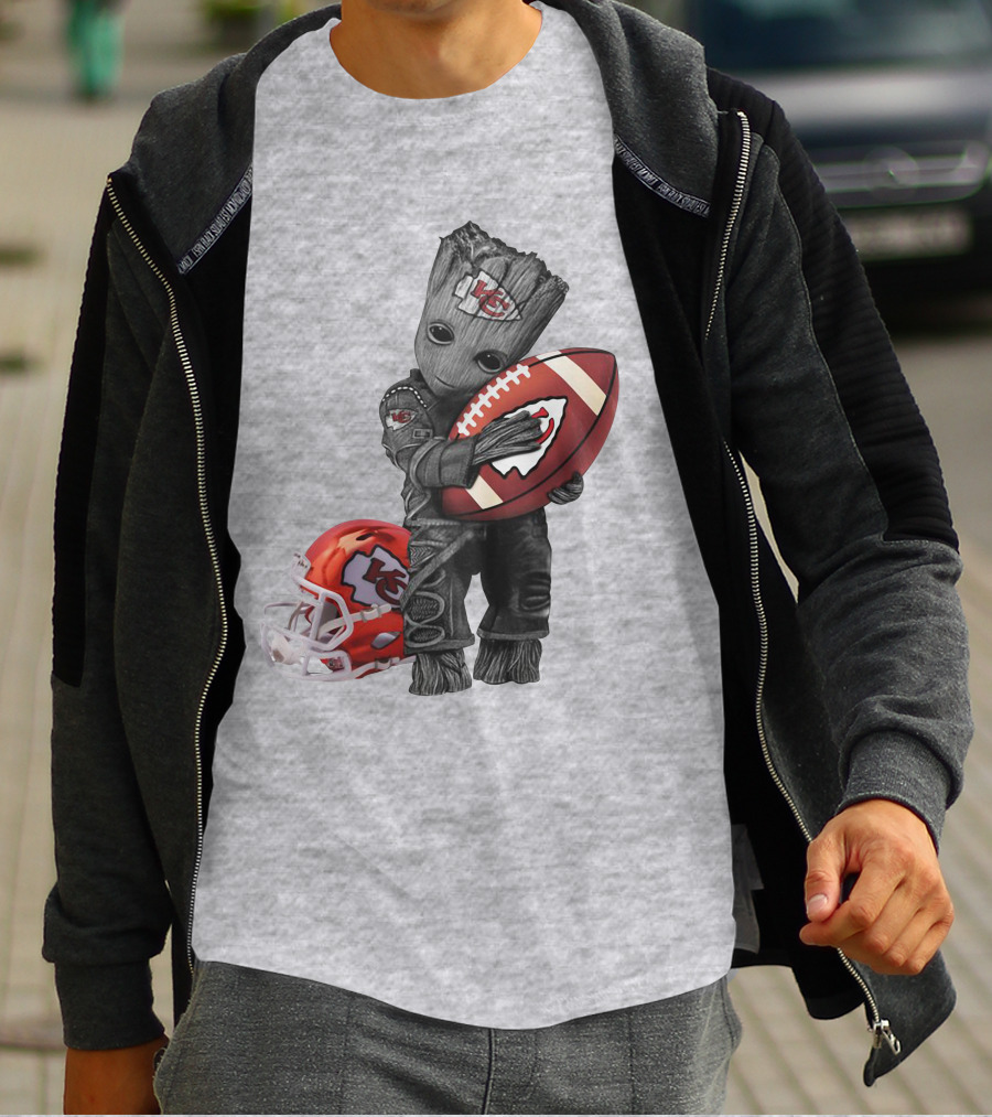Kansas City Chiefs Baby Groot Football Helmet T-Shirt