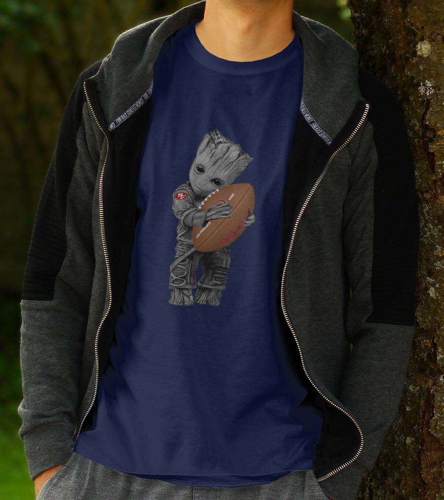 49ers Baby Groot Holding Football Nfl Crossover T-Shirt