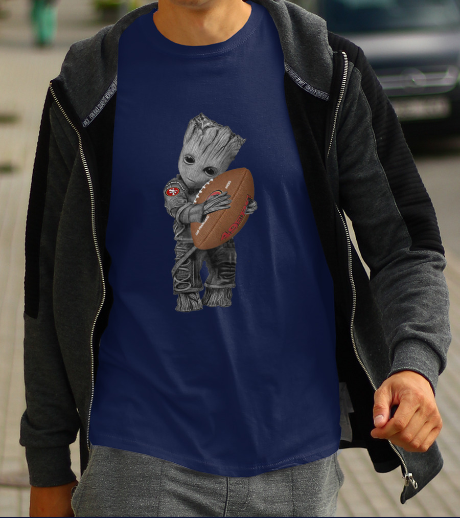 49ers Baby Groot Holding Football Nfl Crossover T-Shirt