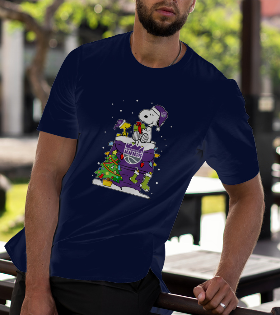 Snoopy Woodstock Sacramento Kings Christmas Tree Holiday Celebration T-Shirt
