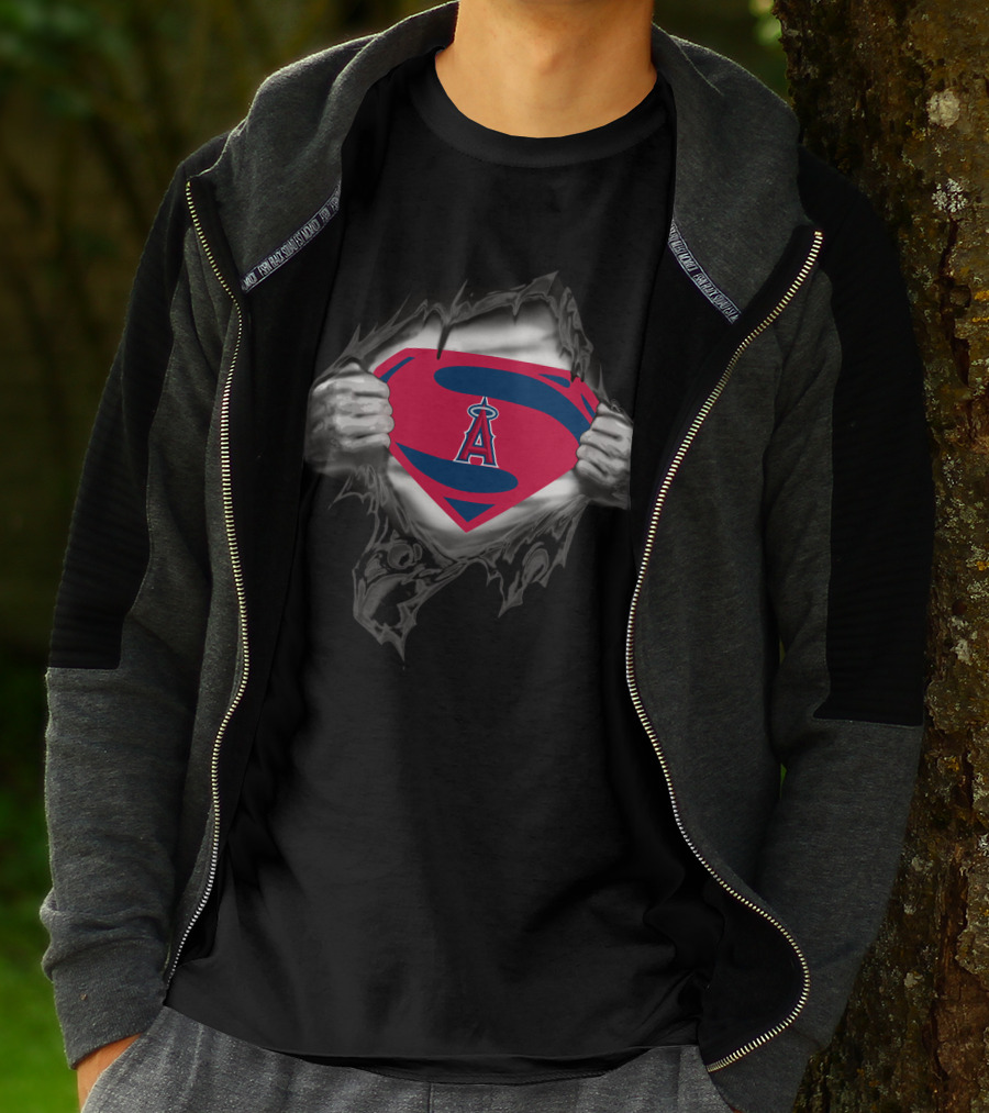 Los Angeles Angels Superman Logo Rip T-Shirt