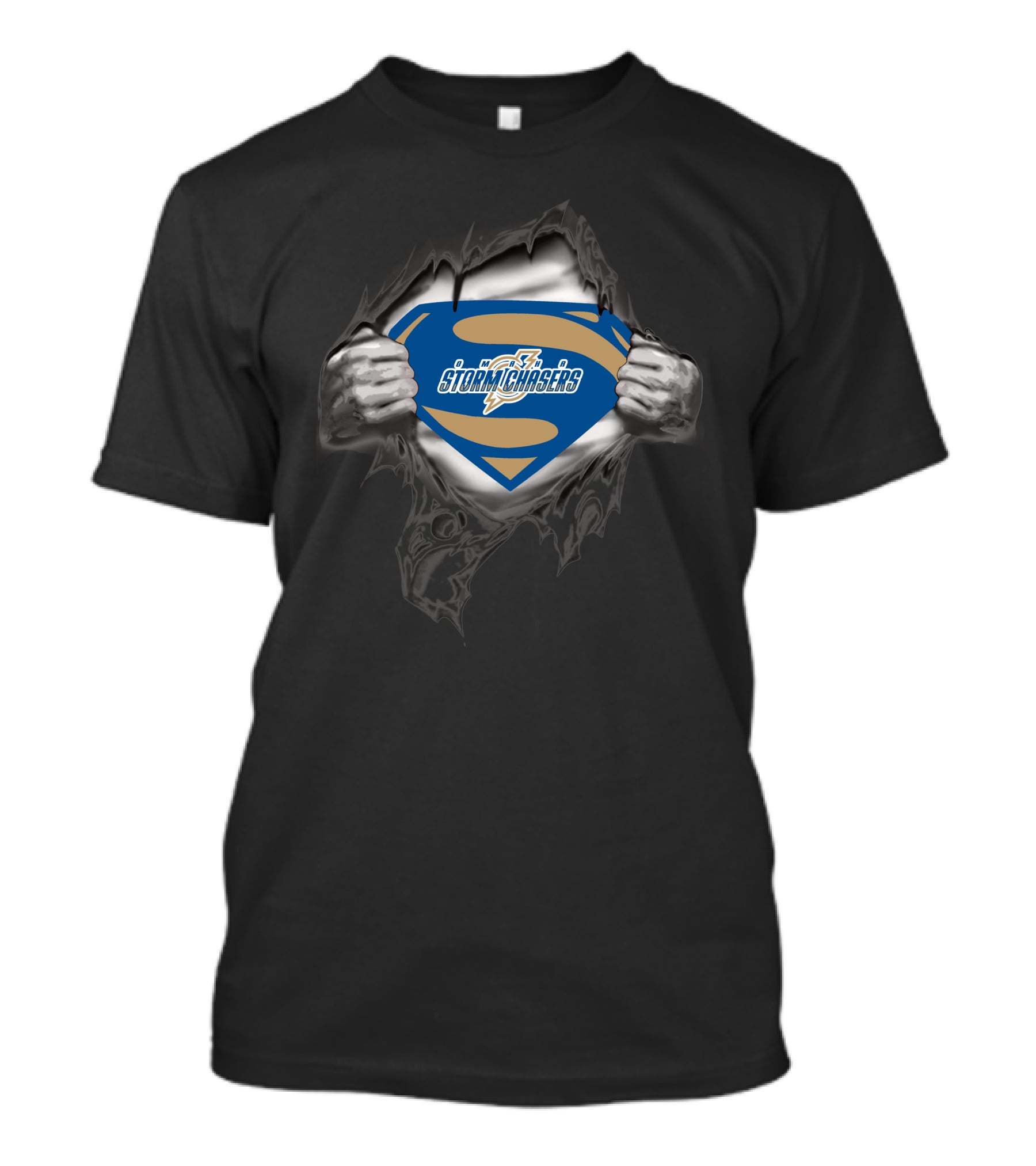 Omaha Storm Chasers Superman Logo Rip Through Hero T-Shirt