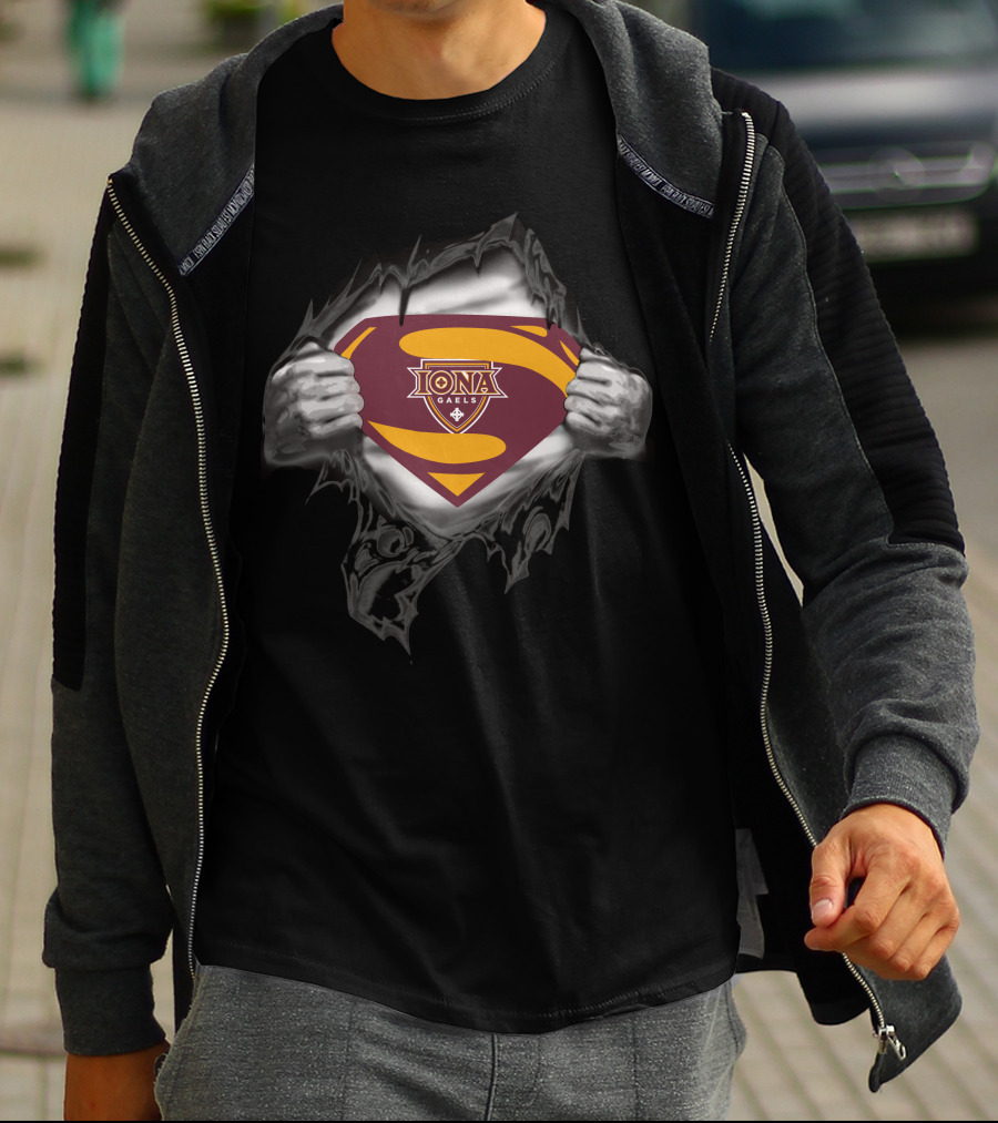 Iona Gaels Superman Logo Rip Chest T-Shirt