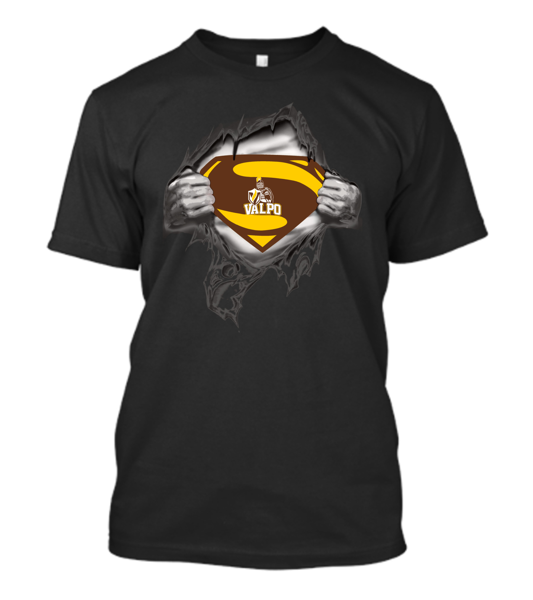 Valpo Superhero Shield With Armor Knight Crest T-Shirt