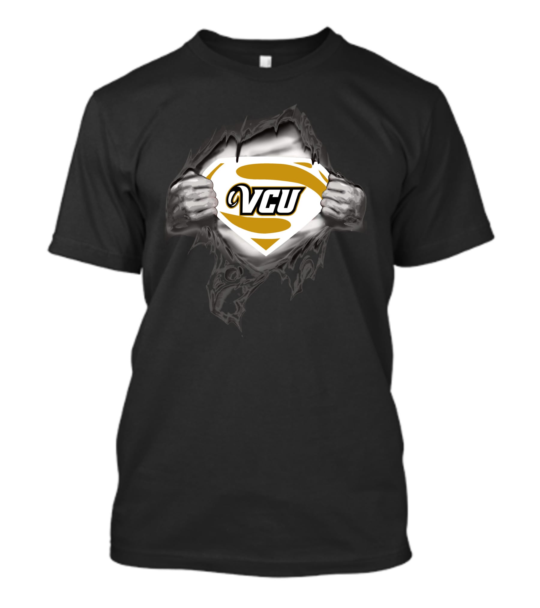 VCU Rams Superman Logo Silver Hands Ripped Chest T-Shirt