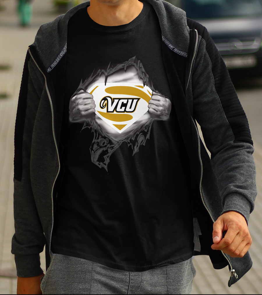 VCU Rams Superman Logo Silver Hands Ripped Chest T-Shirt