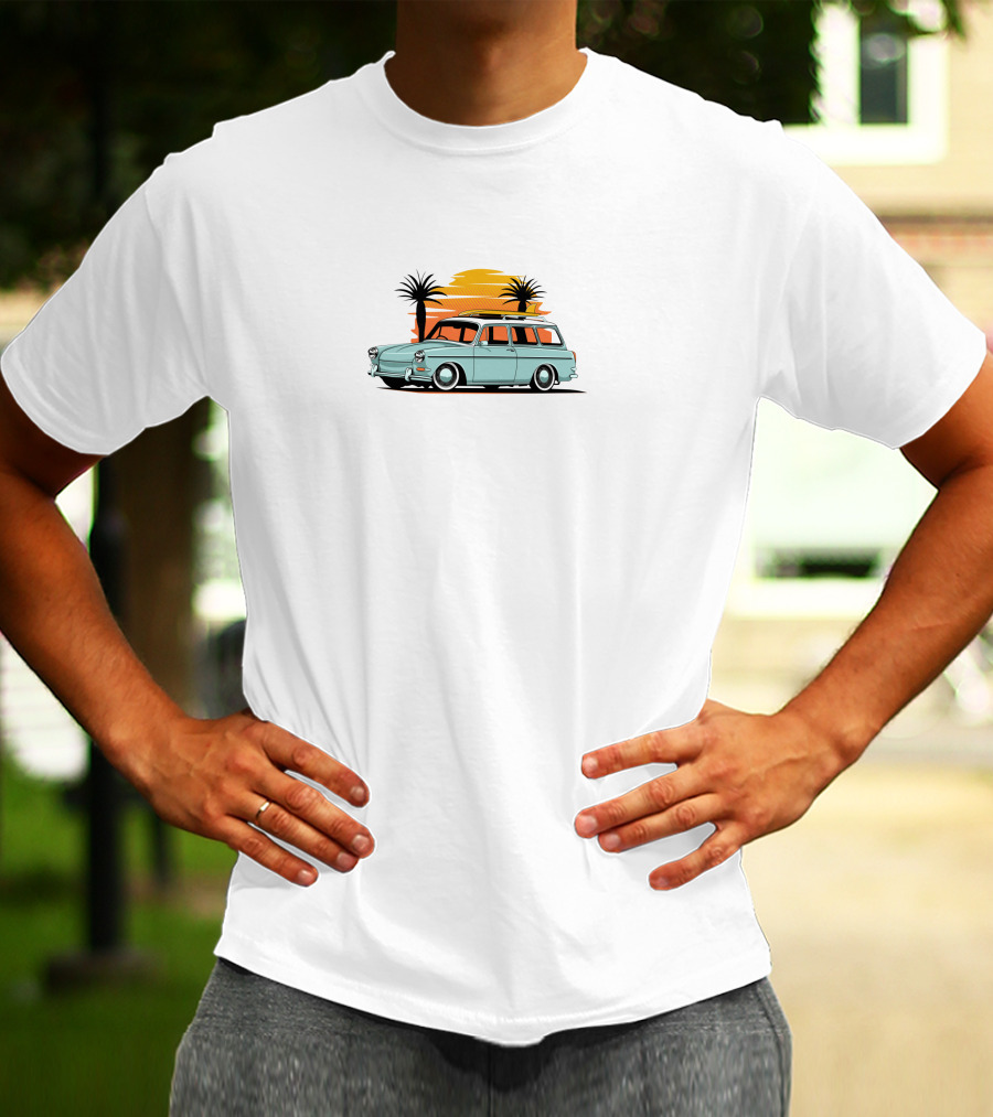 Blipshift Square Stance VW Wagon Sunset Palm Trees T-Shirt