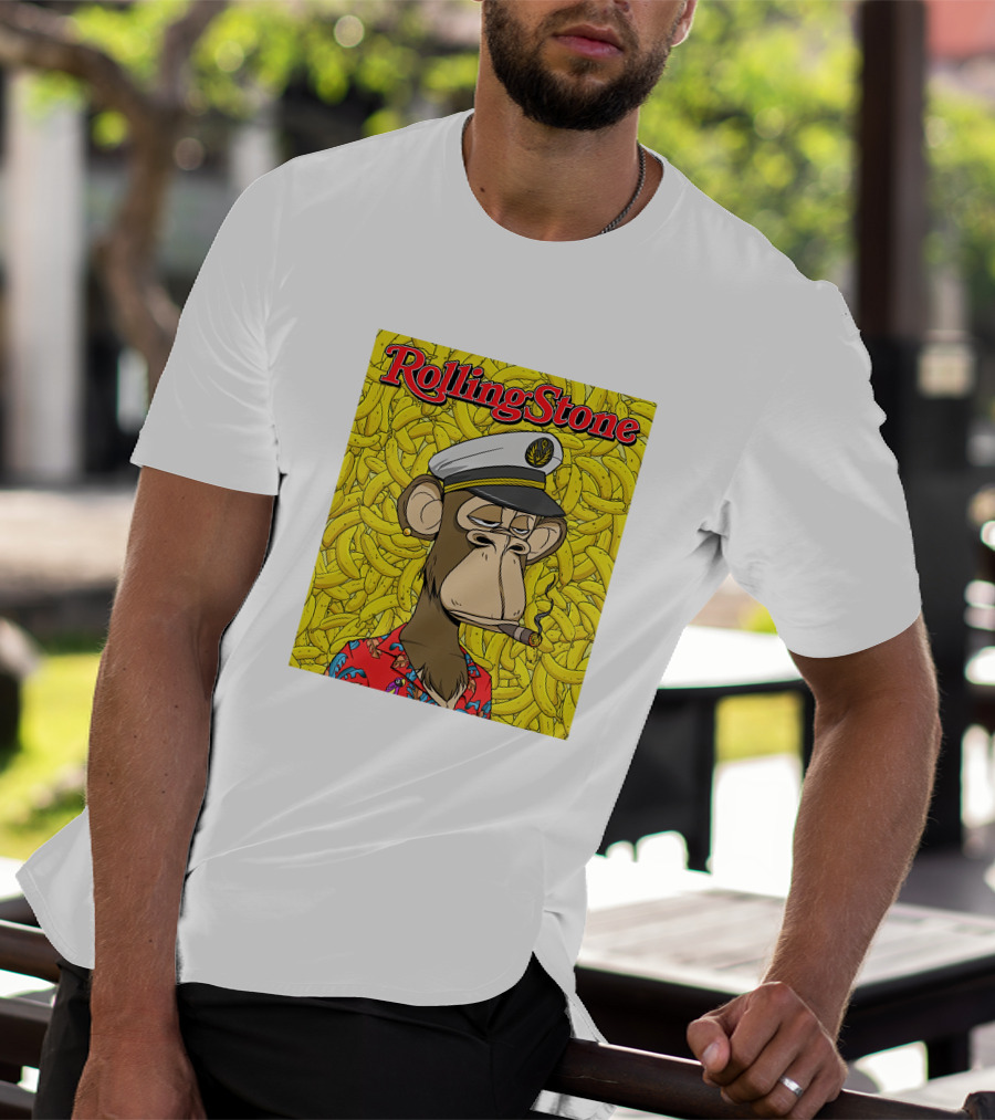 Rolling Stone Store Bored Ape Captain With Bananas Background T-Shirt