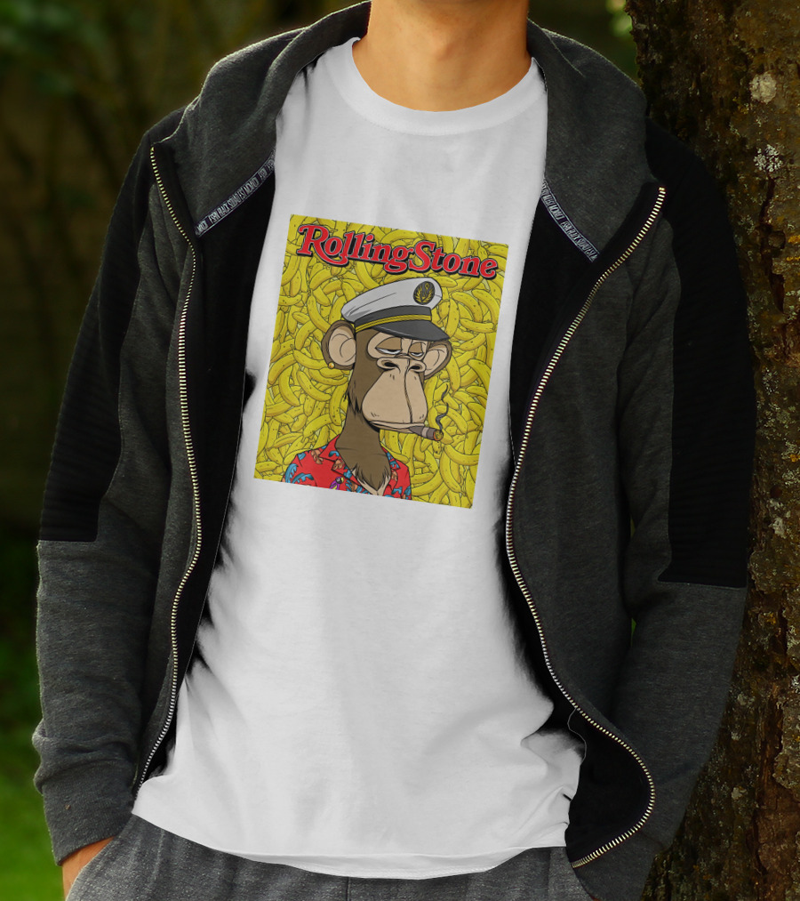 Rolling Stone Store Bored Ape Captain With Bananas Background T-Shirt