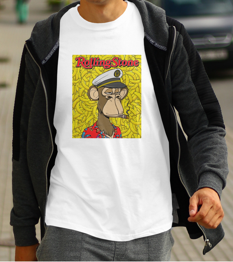 Rolling Stone Store Bored Ape Captain With Bananas Background T-Shirt