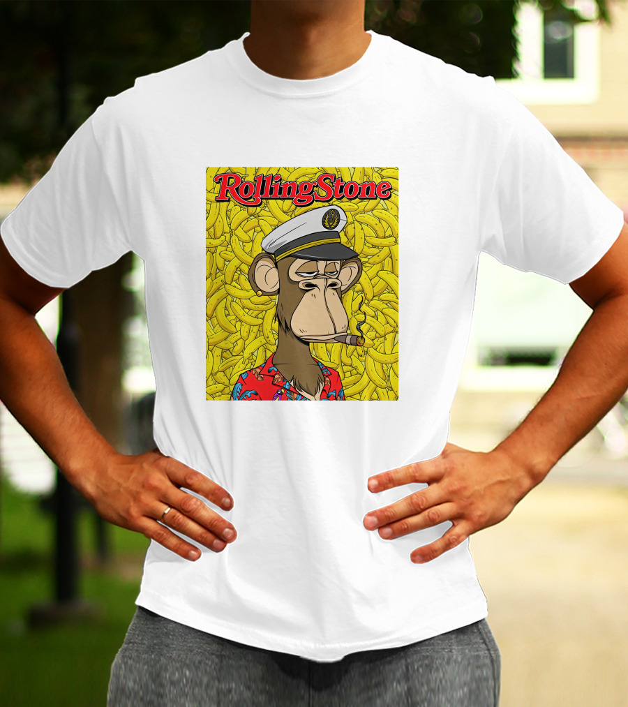 Rolling Stone Store Bored Ape Captain With Bananas Background T-Shirt