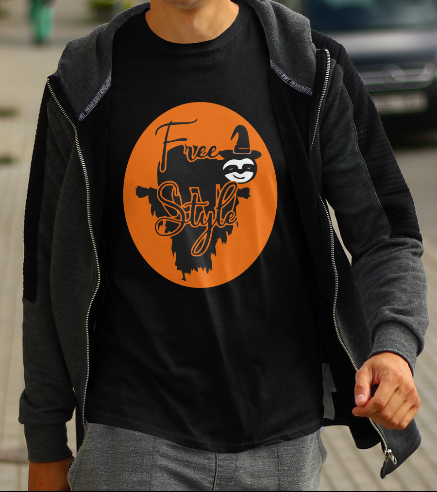 Free Style Halloween Sloth With Witch Hat In Orange Oval T-Shirt