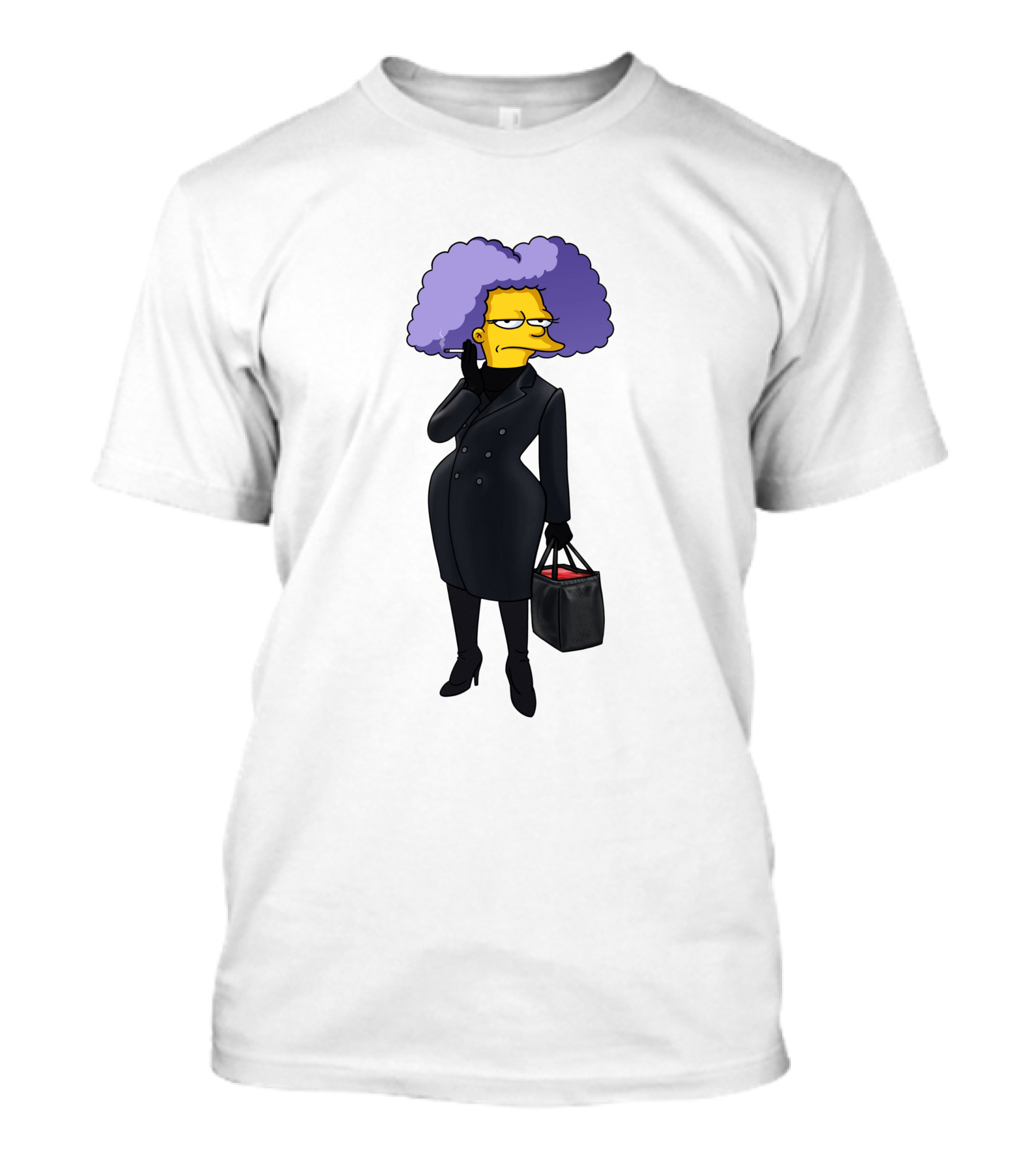 Selma Bouvier In 3D Double Breasted Coat Holding Bag T-Shirt