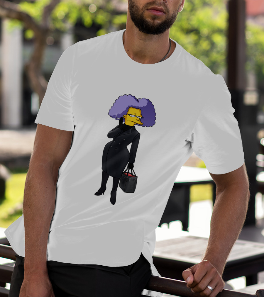 Selma Bouvier In 3D Double Breasted Coat Holding Bag T-Shirt
