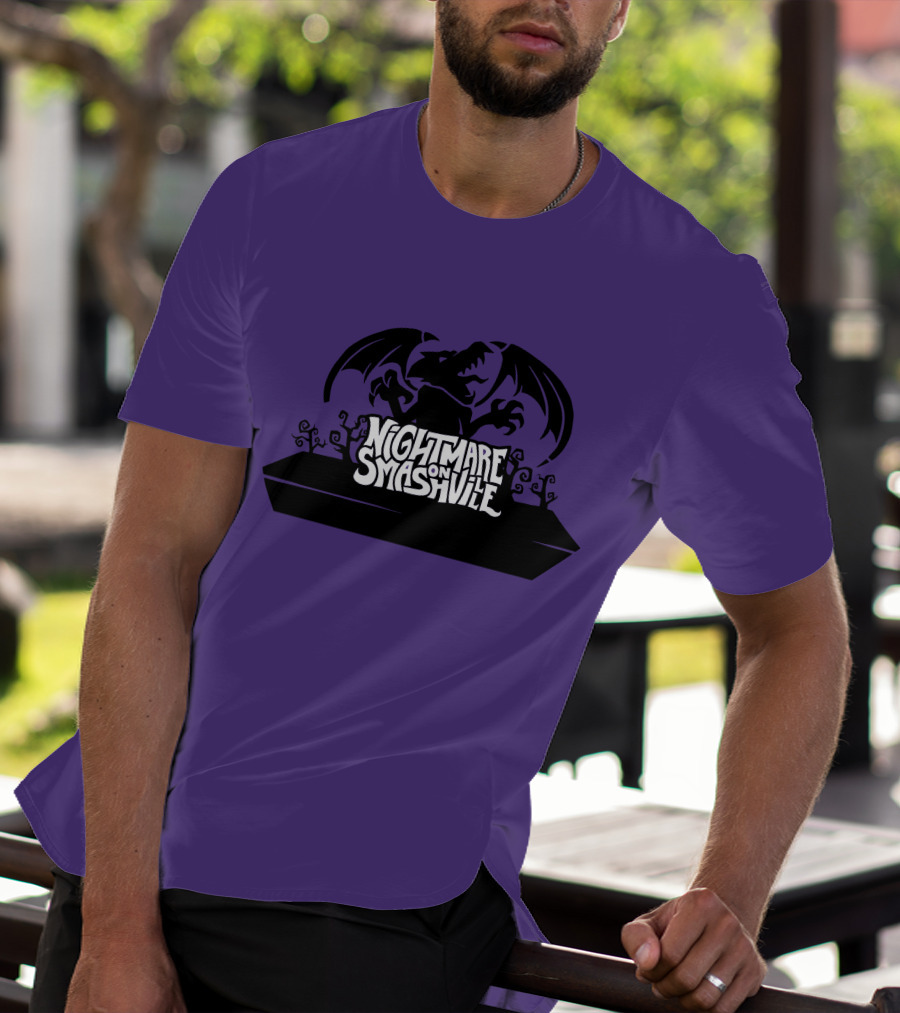 Nightmare On Smashville Purple Design Featuring Dragon And Tiny Syd Halloween T-Shirt