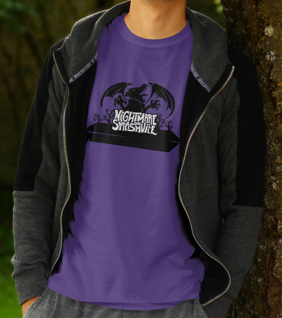 Nightmare On Smashville Purple Design Featuring Dragon And Tiny Syd Halloween T-Shirt
