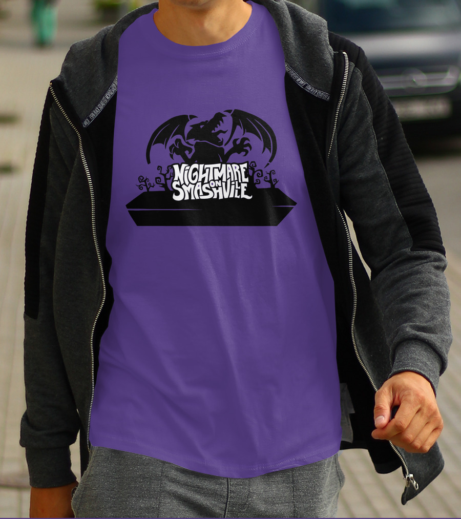 Nightmare On Smashville Purple Design Featuring Dragon And Tiny Syd Halloween T-Shirt