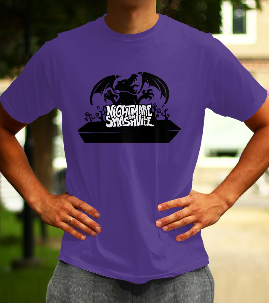 Nightmare On Smashville Purple Design Featuring Dragon And Tiny Syd Halloween T-Shirt