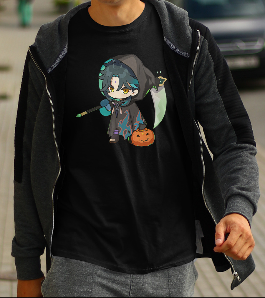 Happy Halloween Genshin Impact Xiao Pumpkin Lantern Ghost Hood T-Shirt