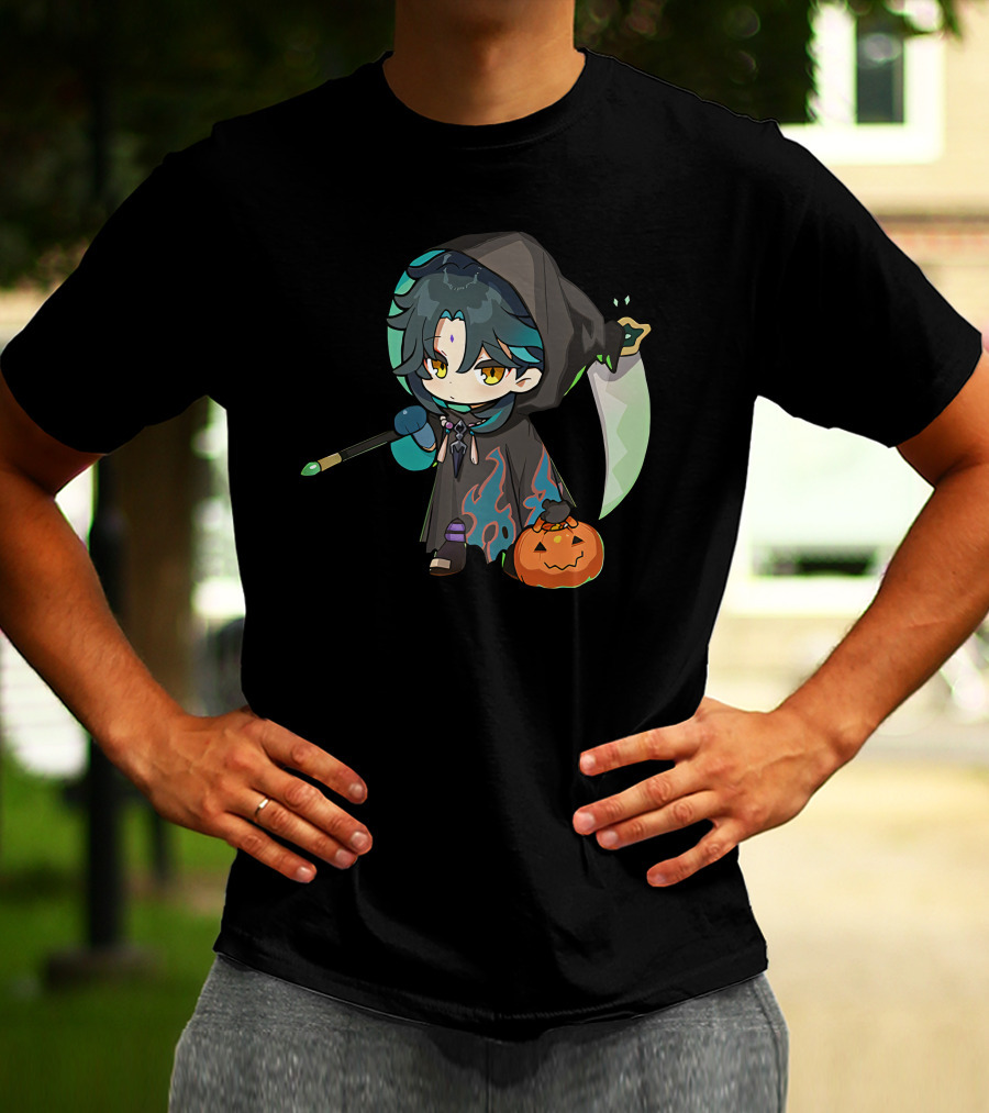 Happy Halloween Genshin Impact Xiao Pumpkin Lantern Ghost Hood T-Shirt