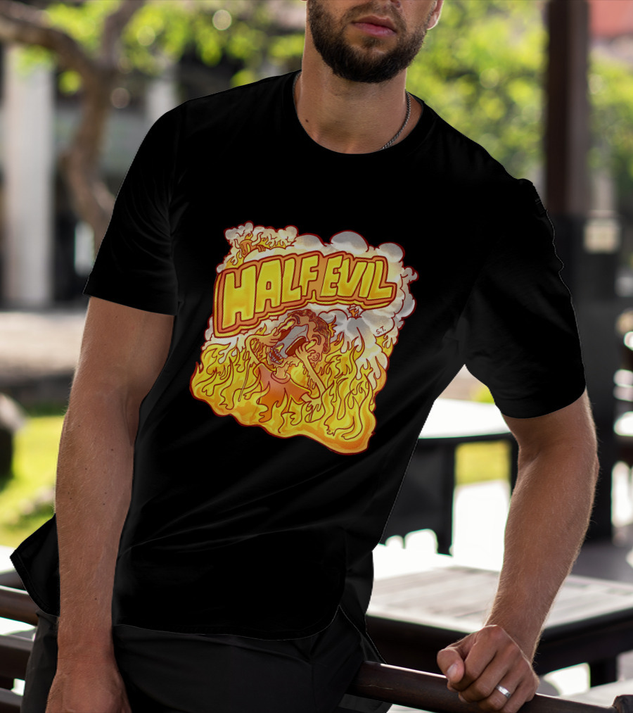 Half Evil 333 Flaming Fire Pit Creature T-Shirt