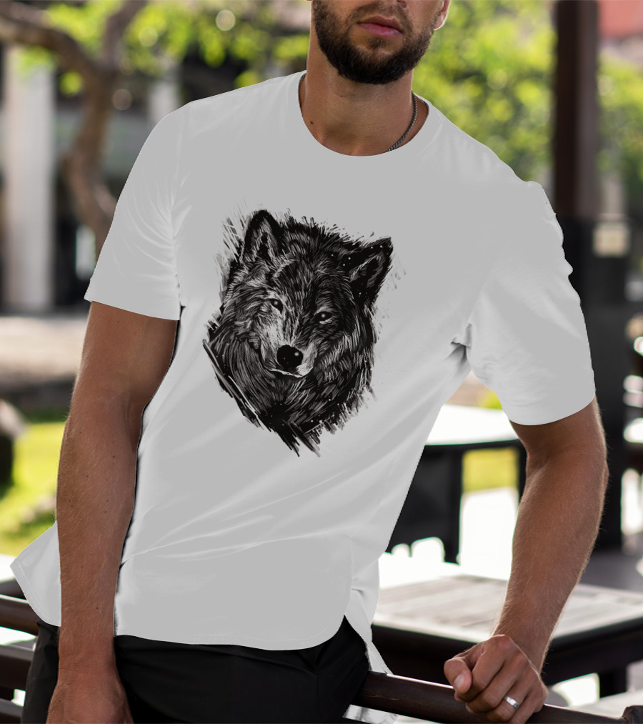 Wolf Sketch Black And White Drawing T-Shirt
