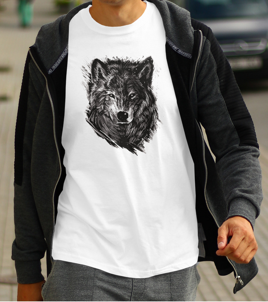 Wolf Sketch Black And White Drawing T-Shirt