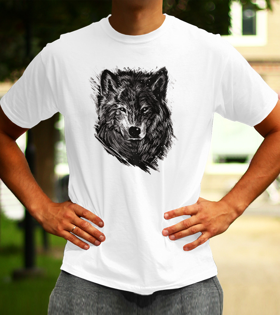 Wolf Sketch Black And White Drawing T-Shirt