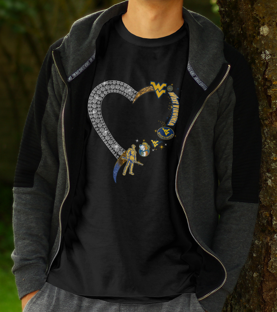 WVM Heart West Virginia Mountaineers Diamond Logo And Mascot T-Shirt