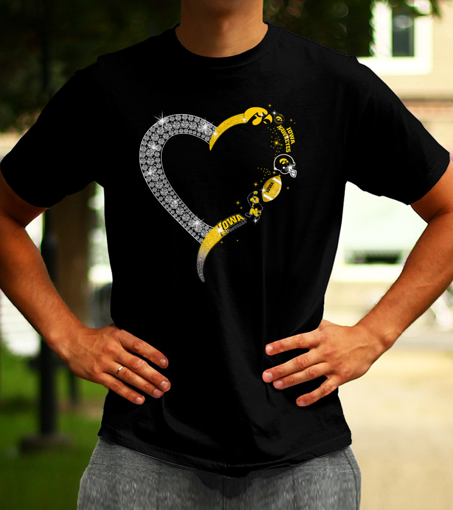 Iowa Hawkeyes Heart Logo Football Themed T-Shirt
