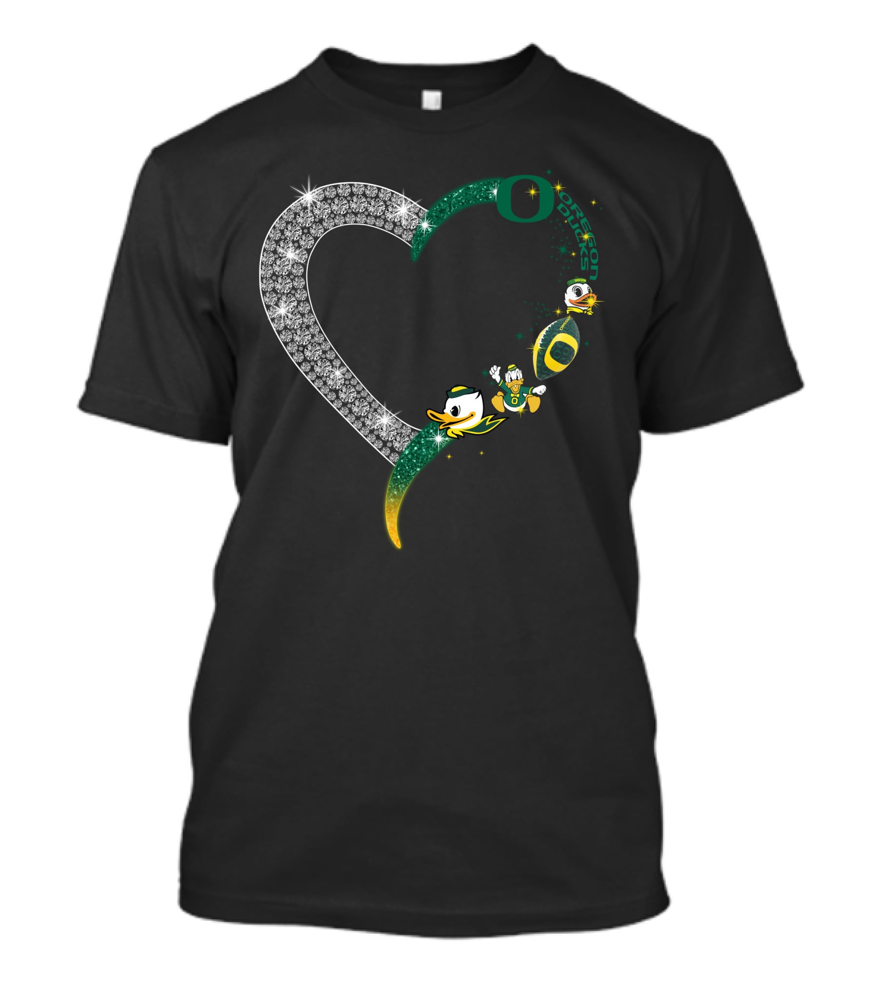 OD Heart Oregon Ducks Sparkling Heart Puddles Football T-Shirt