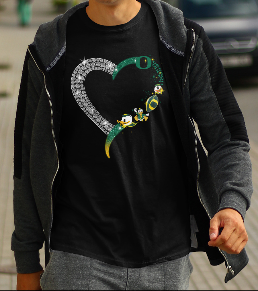 OD Heart Oregon Ducks Sparkling Heart Puddles Football T-Shirt