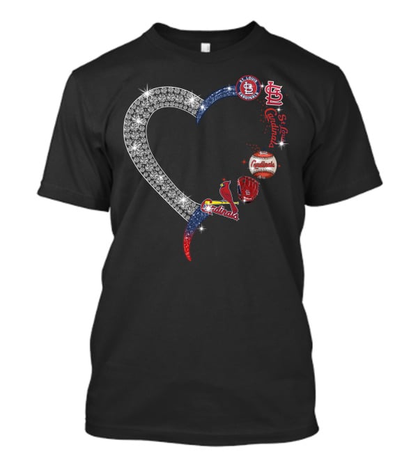 STL Cardinals Glitter Heart St. Louis Baseball Elements T-Shirt