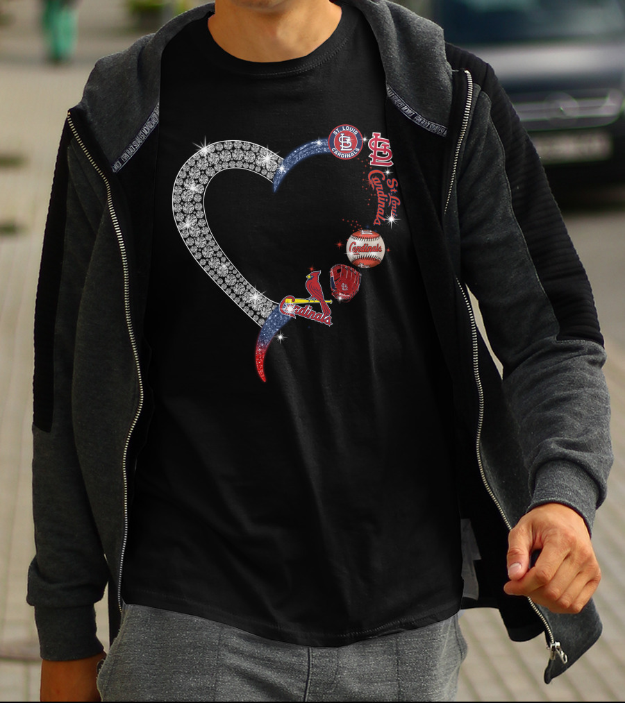 STL Cardinals Glitter Heart St. Louis Baseball Elements T-Shirt