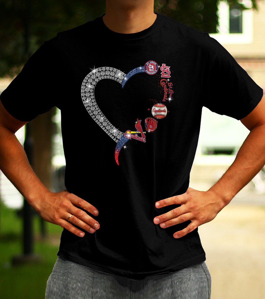 STL Cardinals Glitter Heart St. Louis Baseball Elements T-Shirt