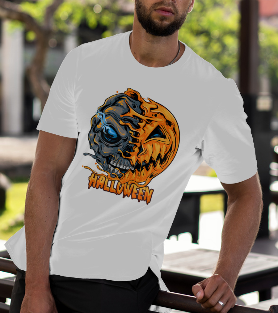 Halloween Skull And Pumpkin Fusion T-Shirt