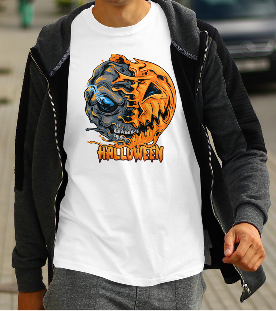 Halloween Skull And Pumpkin Fusion T-Shirt
