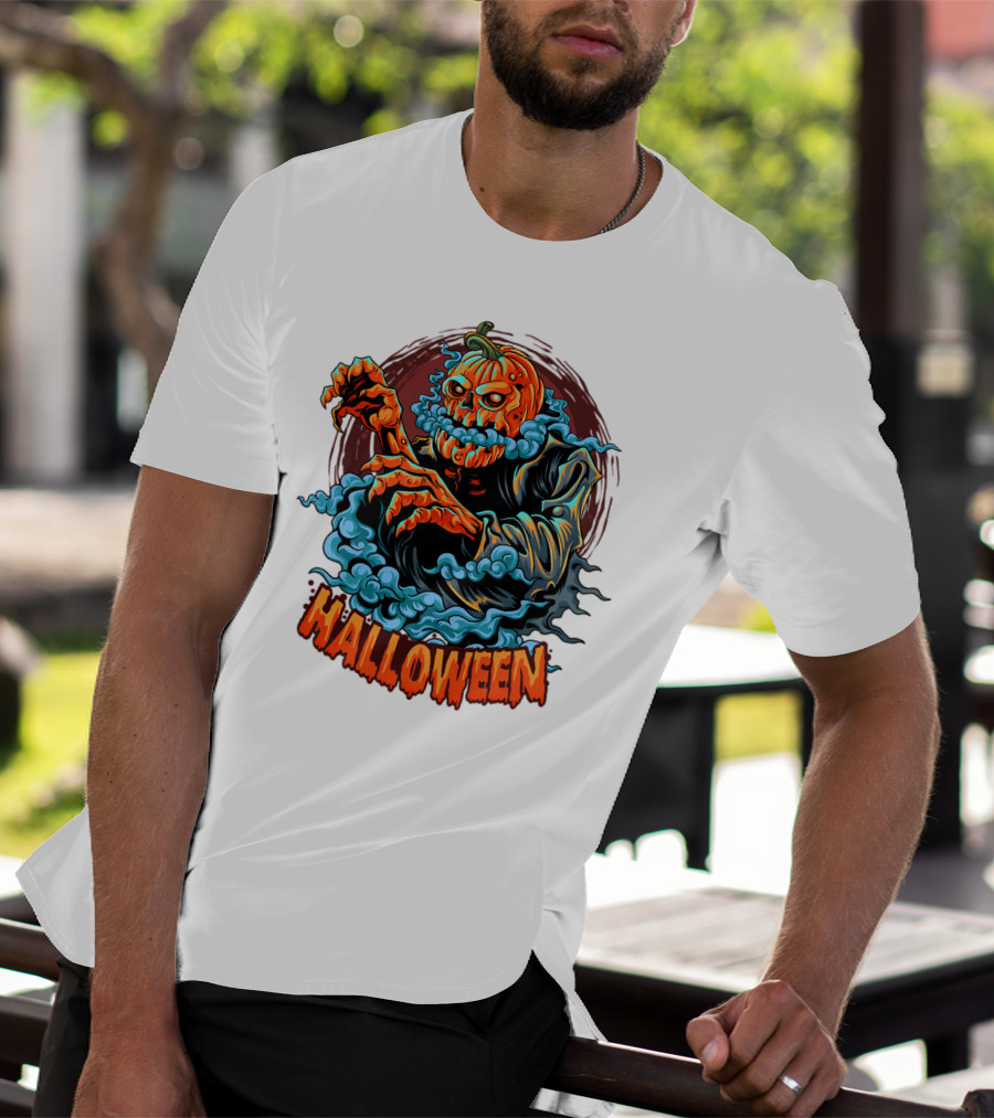 Halloween Pumpkin-Headed Zombie With Ghoulish Aura T-Shirt